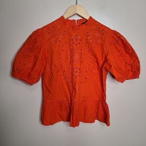 Express Orange Embroidered Cutout Blouse
